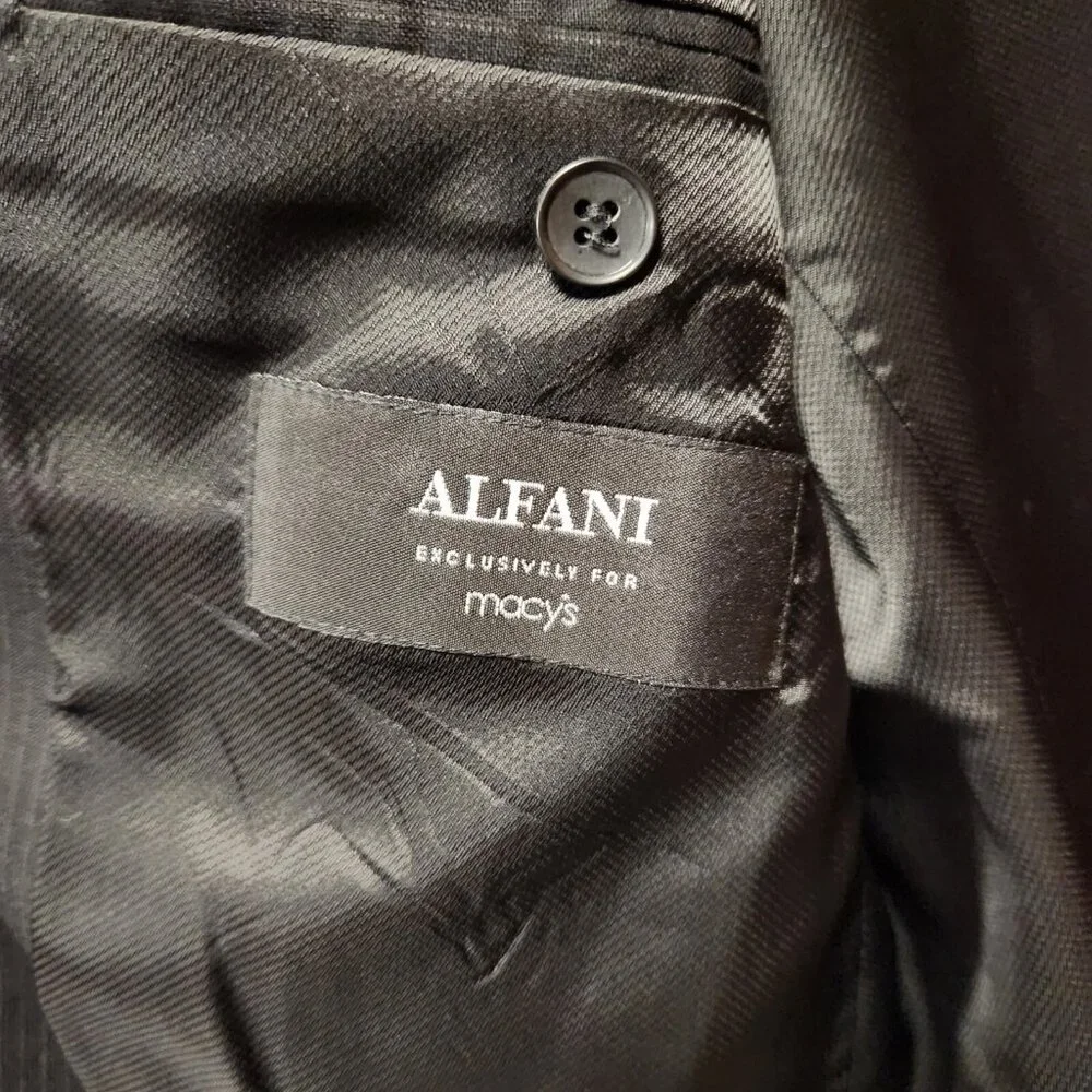 Alfani Blazer Suit Jacket 100%‎ Wool Black Pin Stripe Mens 42 Long 3 Button EUC